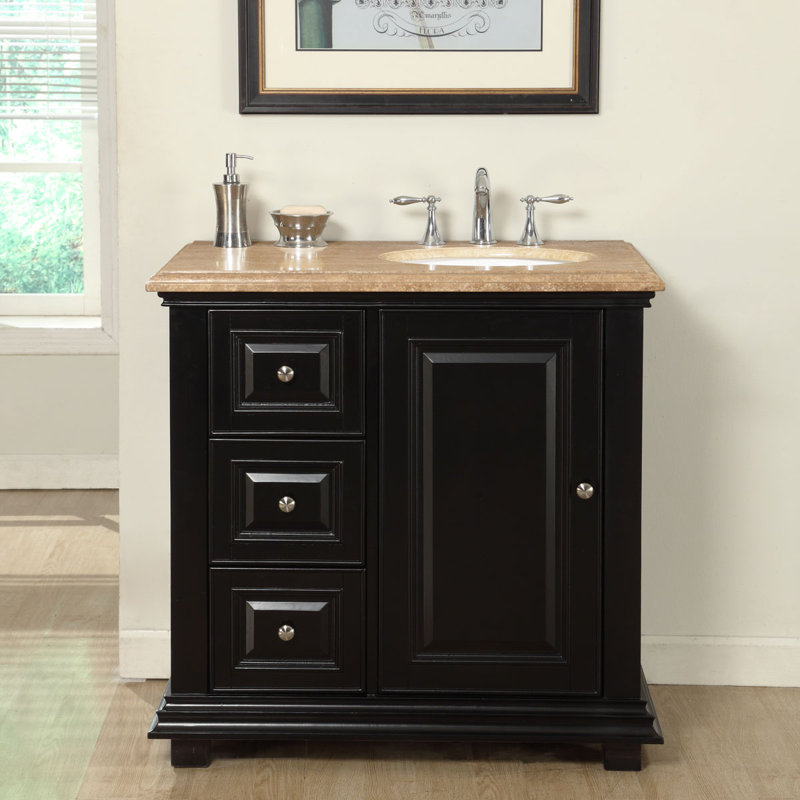 Silkroad Exclusive 36" Single Bathroom Vanity Set with Sink on Right